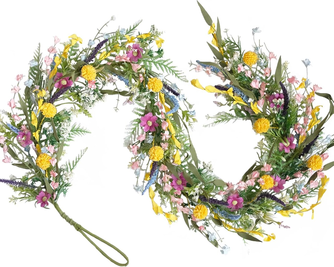 Spring Floral Garlands – 70-Inch Colorful Wildflower Garland with Forsythia & Lavender, Artificial Silk Flower Vine for Mantle, Table, Wall, and Home Decor